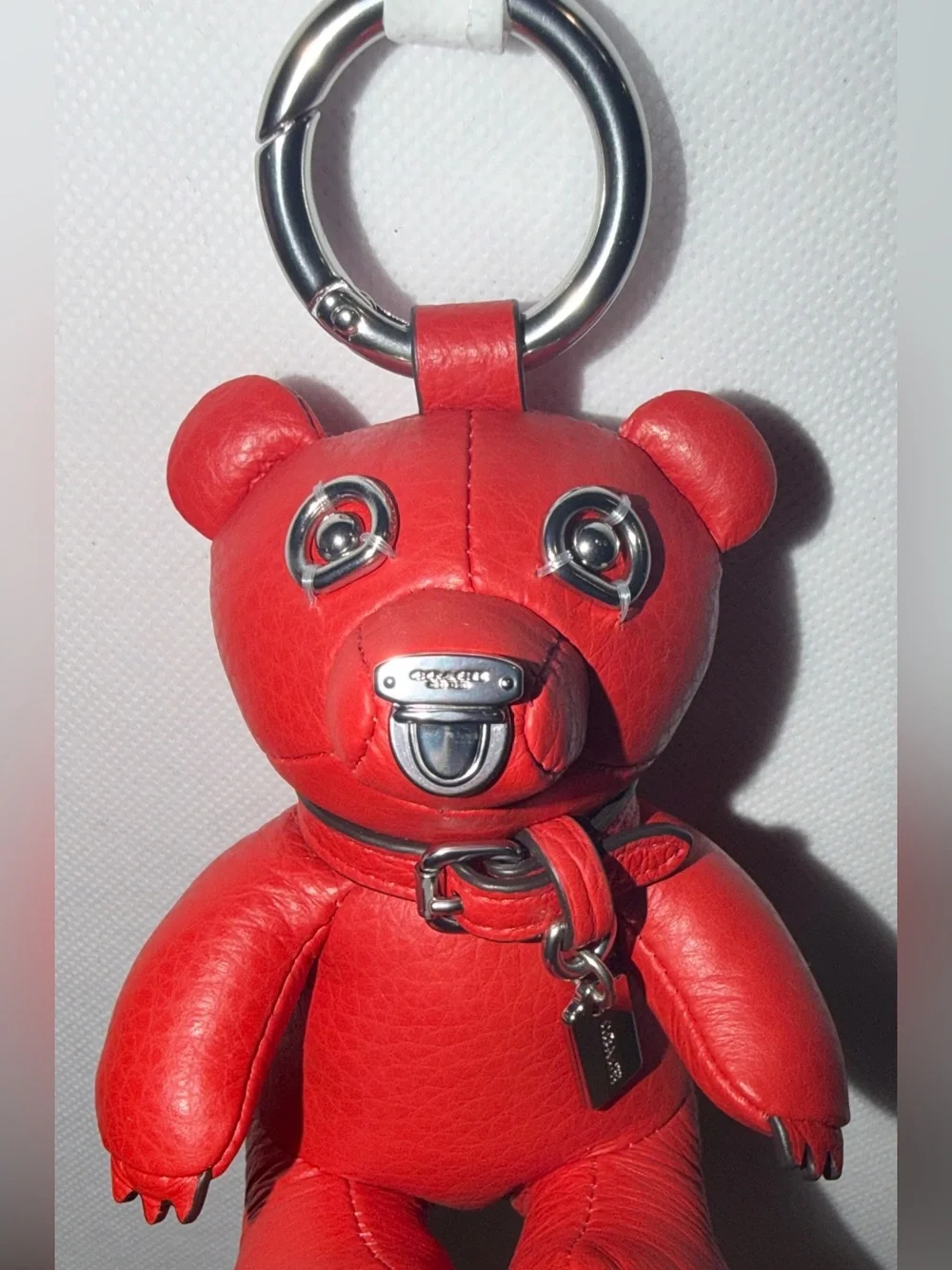Coach Red Leather Bear Keychain Charm